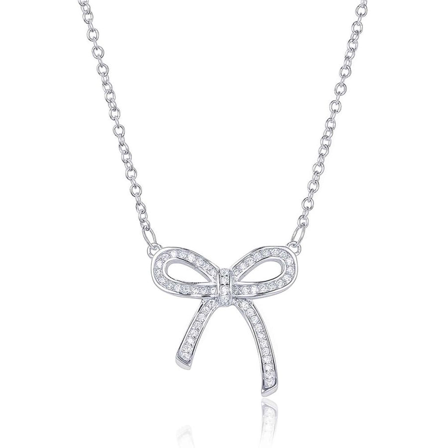 Bow cubic zirconia sterling silver rhodium plated ajustible necklets