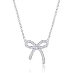 Bow cubic zirconia sterling silver rhodium plated ajustible necklets