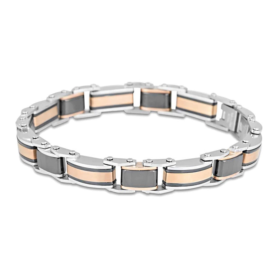 Ceramic and stainless steel two tone bracelet 7mm 20cm ajustible length