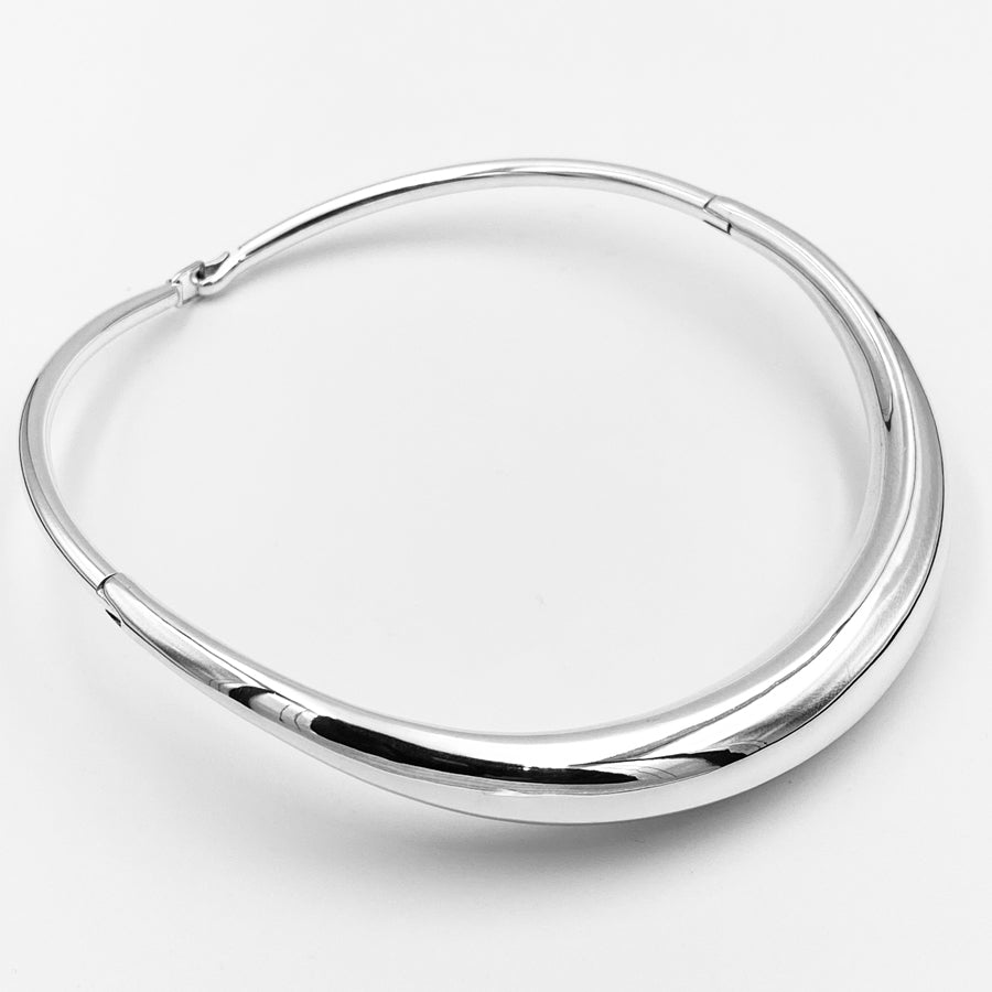 Collar bold rounded double hindged sterling silver necklett