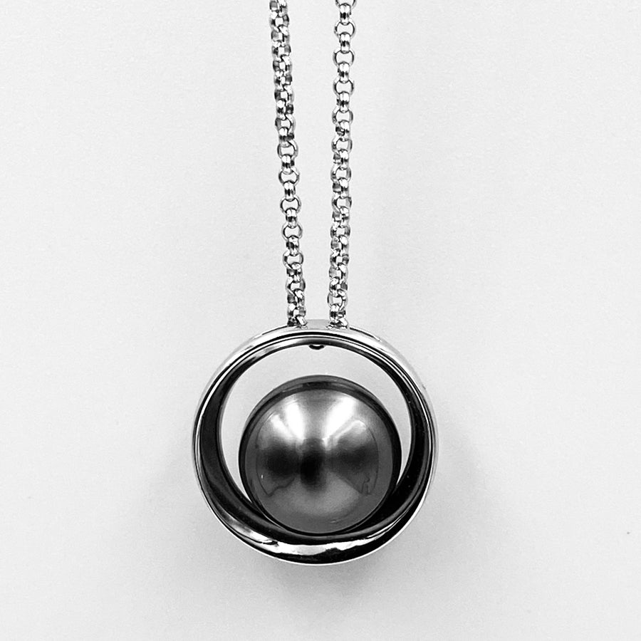 Cosmic 11-11.5mm black tahition pearl sterling silver rhodium plated pendant