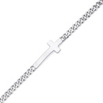 Cross solid sterling silver rhodium plated curb link bracelet