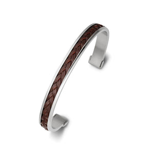 
            
                Load image into Gallery viewer, Cuff stainless steel brown leather bangle
            
        