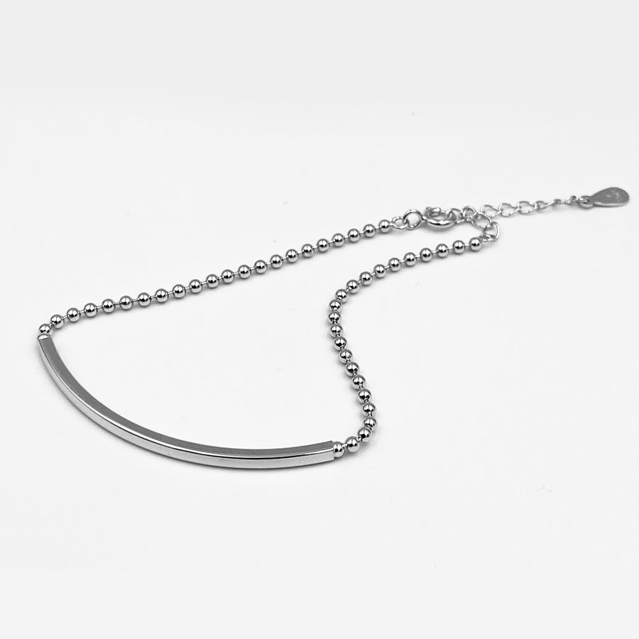 Curved bar sterling silver rhodium plated ball chain bracelet