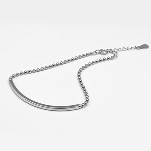 Curved bar sterling silver rhodium plated ball chain bracelet