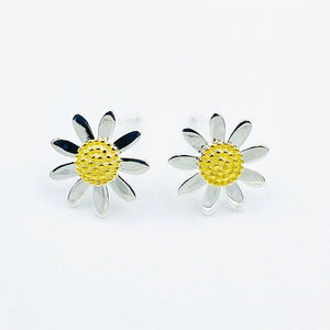 Daisy 10mm sterling silver gold plated stud earrings