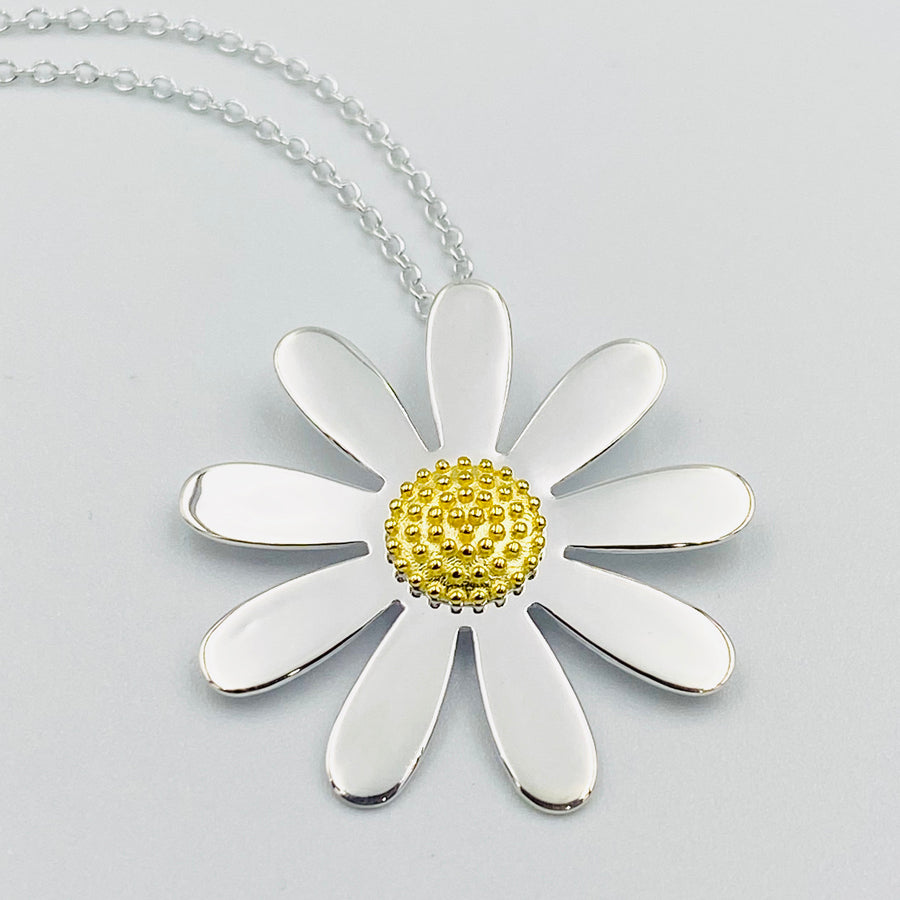 Daisy 30mm sterling silver gold plated pendant