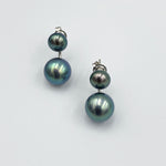 Double black fresh water pearl sterling silver rhodium plated earrings