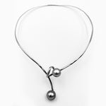Double drop 10-11mm black Tahition pearl sterling silver rhodium plated flexible necklett