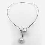Double drop 13-14mm white south sea pearl sterling silver rhodium plated flexible necklett