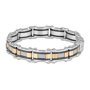 Double sided stainless steel two tone 9mm 20cm adjustable length bracelet