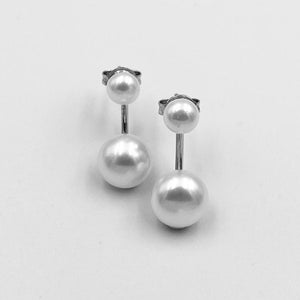 Double white fresh water pearl sterling silver rhodium plated earrings