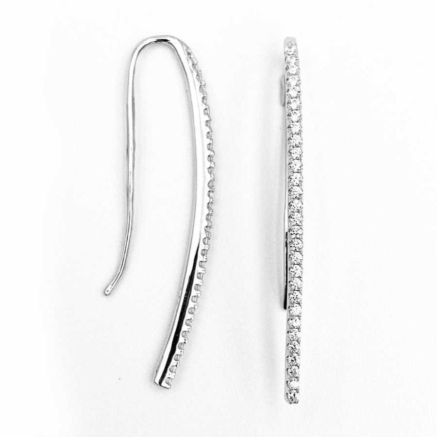 Drop curved cubic zirconia sterling silver rhodium plated earrings
