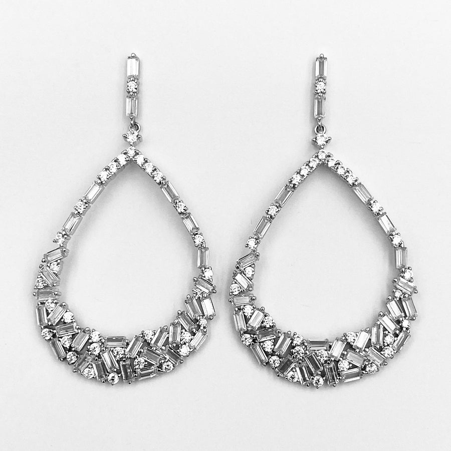 Exquisite cubic zirconia large sterling silver rhodium plated earrings