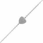 Heart cubic zirconia sterling silver rhodium plated adjustible bracelet