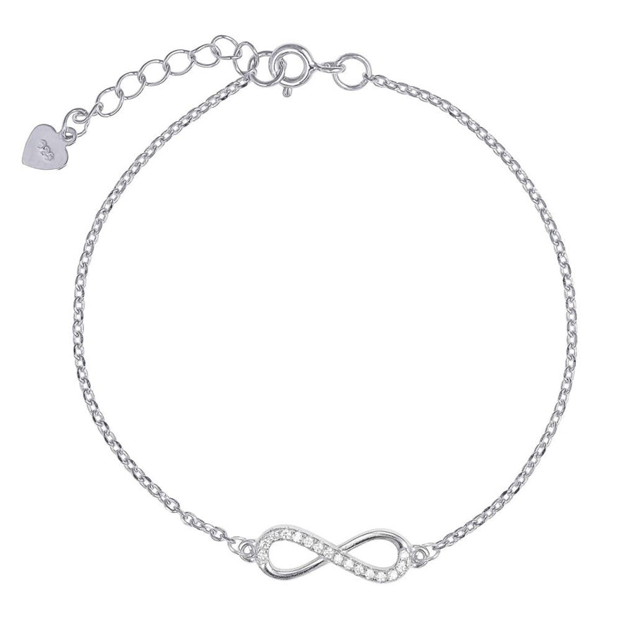 Infinity cubic zirconia sterling silver rhodium plated adjustible bracelet