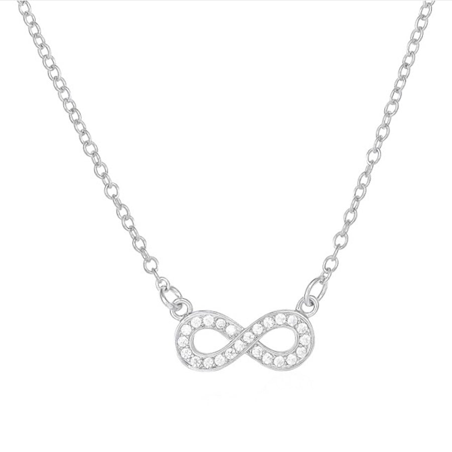 
            
                Load image into Gallery viewer, Infinity cubic zirconia sterling silver rhodium plated adjustable chain
            
        