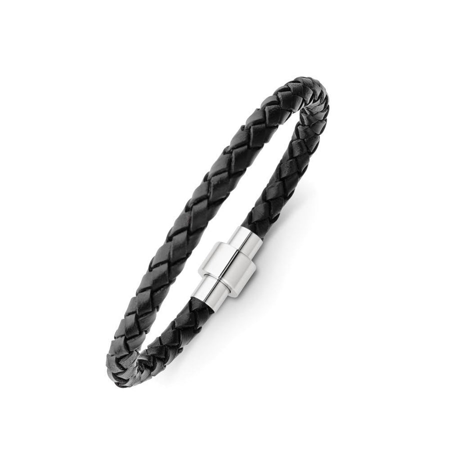 Leather black stainless steel magnetic square clasp bracelet