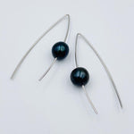 Long hook sterling silver rhodium plated 10-12mm black fresh water pearl earrings