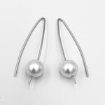 Long hook sterling silver rhodium plated 10-12mm white fresh water pearl earrings