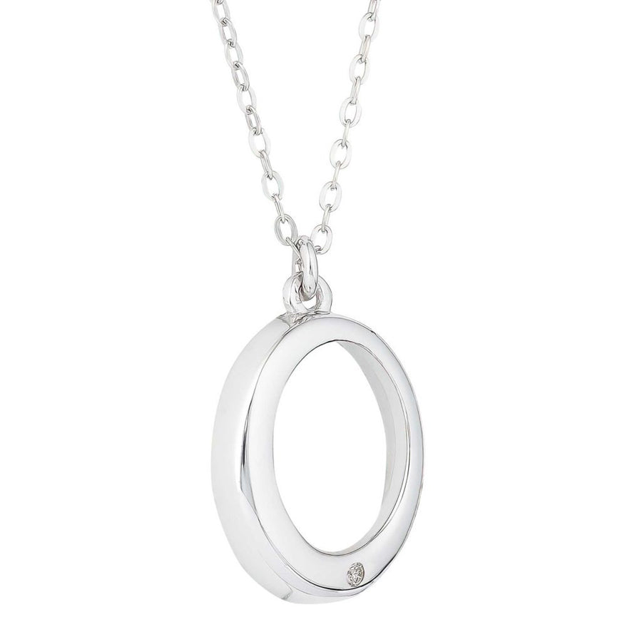 Open oval diamond set pendant sterling silver rhodium plated