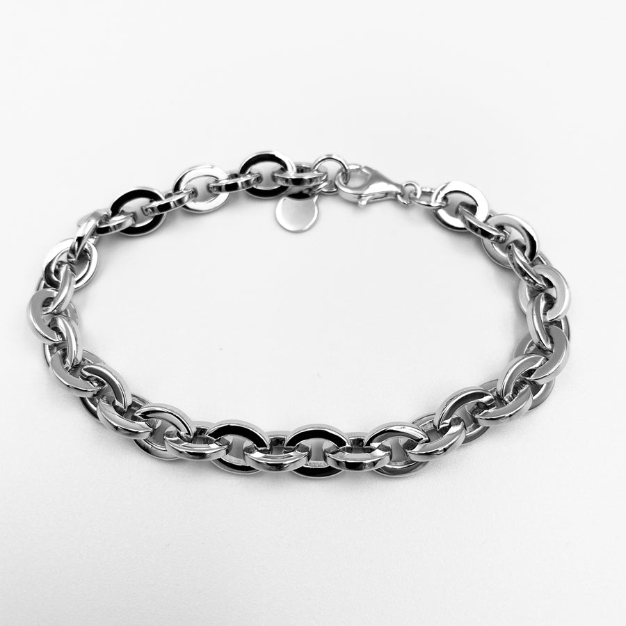 Oval link belcher sterling silver rhodium plated bracelet – Mist Jewellery