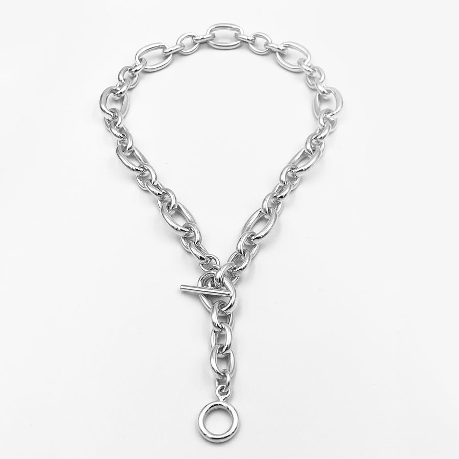 Oval multi link sterling silver ajustible necklett