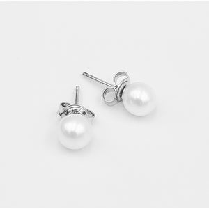 Pearl 6-7mm round white fresh water sterling silver rhodium plated studs