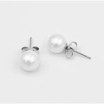 Pearl 7-8mm round white fresh water sterling silver rhodium plated studs