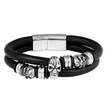 Skull beaded black sterling silver double wrap bracelet