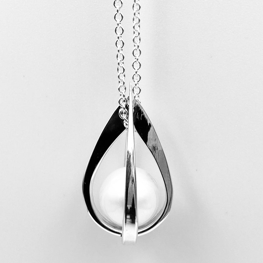 Tear drop or sphere 2 way sterling silver white fresh water pearl pendant