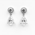 Tear drop round cubic zirconia sterling silver rhodium plated earrings 2