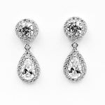 Tear drop round cubic zirconia sterling silver rhodium plated earrings
