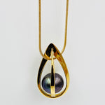 Tear drop sterling silver gold plated black fresh water pearl pendant