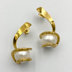 Twist sterling silver gold plated white fresh water pearl earrings